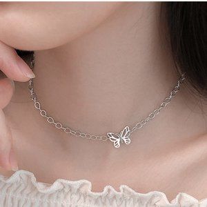 #NEW 925 Sterling Silver Butterfly Link Chain Necklace